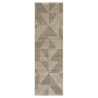 Oriental Weavers Capella CAP04 Beige and Deep Navy Hallway Runner Geometric Runner Rug 2'3" x 7'6" — runner shape view