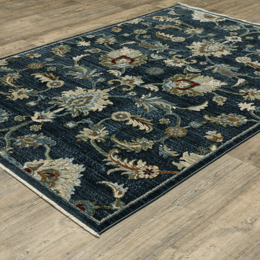 Oriental Weavers Capella CAP05 Navy Blue and Multi Large Seating Area Rug Traditional Area Rug 6'7" x 9'6" — angled view showing pattern scale