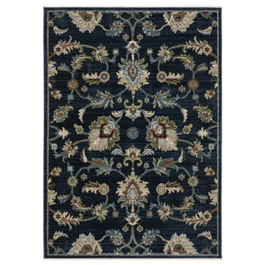 Oriental Weavers Capella CAP05 Navy Blue and Multi Hallway Runner Medallion Runner Rug 2'3" x 7'6" — full overhead view of the rug