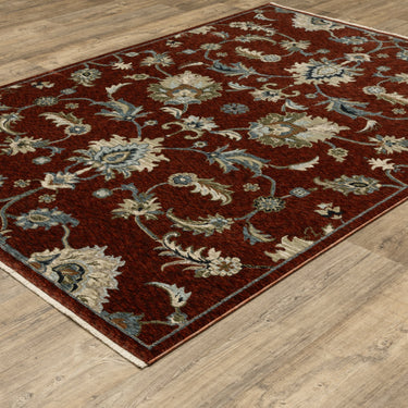 Oriental Weavers Capella CAP06 Red and Multi Medium Living Room Rug Medallion Area Rug 5'3" x 7'6" — angled view showing pattern scale