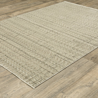 Oriental Weavers Capella CAP07 Beige and Brown Large Seating Area Rug Geometric Area Rug 6'7" x 9'6" — angled view showing pattern scale