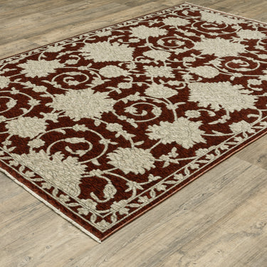 Oriental Weavers Capella CAP08 Rust Red and Beige Large Seating Area Rug Traditional Area Rug 6'7" x 9'6" — angled view showing pattern scale