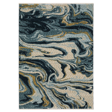 Oriental Weavers Capella CAP10 Navy Blue and Teal Hallway Runner Abstract Runner Rug 2'3" x 7'6" — full overhead view of the rug