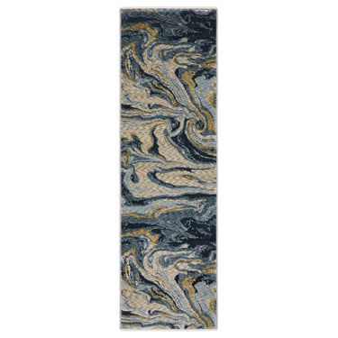 Oriental Weavers Capella CAP10 Navy Blue and Teal Hallway Runner Abstract Runner Rug 2'3" x 7'6" — runner shape view