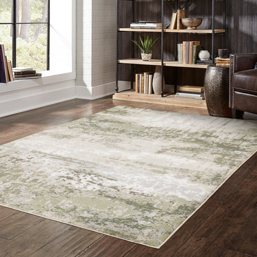 Oriental Weavers Caravan 2061W Beige and Green Medium Living Room Rug Abstract Area Rug 5'3" x 7'6" — styled in a furnished room