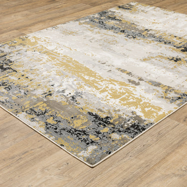 Oriental Weavers Caravan Grey 2061X Gray and Gold Oversized Dining Room Rug Modern Area Rug 7'10" x 10'10" — angled view showing pattern scale