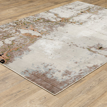 Oriental Weavers Caravan Grey 4150Z Gray and Pink Extra Large Room Anchor Modern Area Rug 9'10" x 12'10" — angled view showing pattern scale
