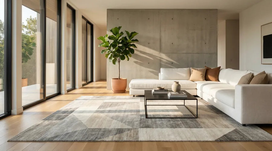Machine washable rug in a living room